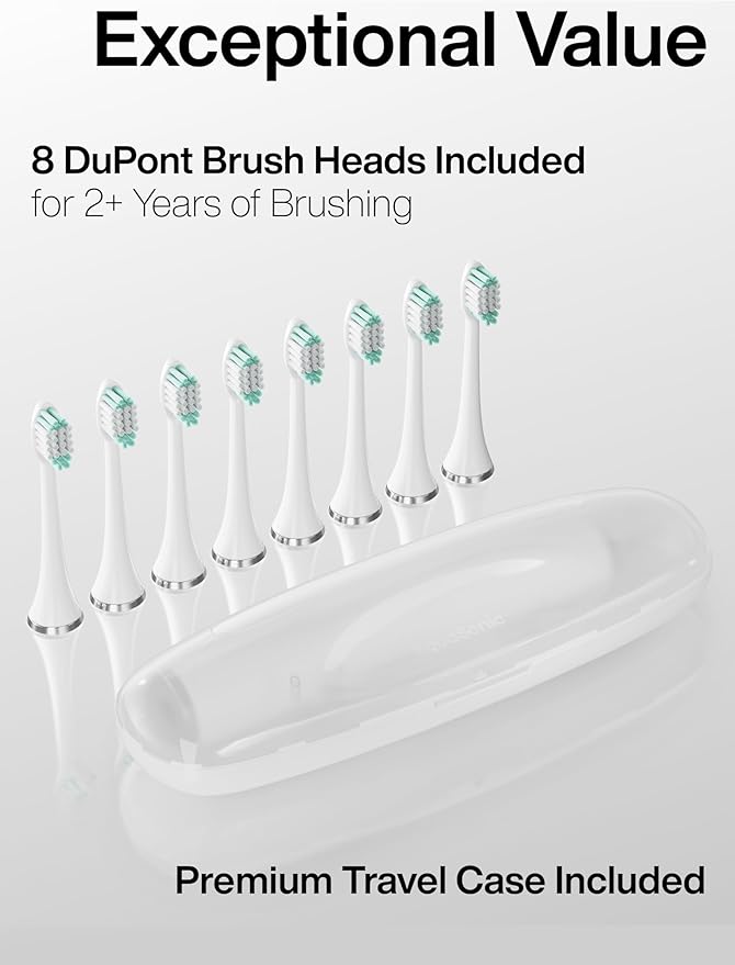 Aquasonic Vibe Series Ultra-Whitening Toothbrush – ADA Accepted Electric Toothbrush - 8 Brush Heads &amp Travel Case – 40000 VPM Motor &amp Wireless Charging - 4 Modes w Smart Timer – Optic White