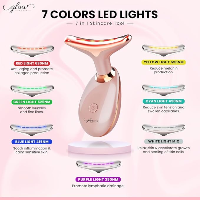 Red-Light-Therapy-for-Face and Neck with 7 Color Facial Massager for Face and Neck (Pink)