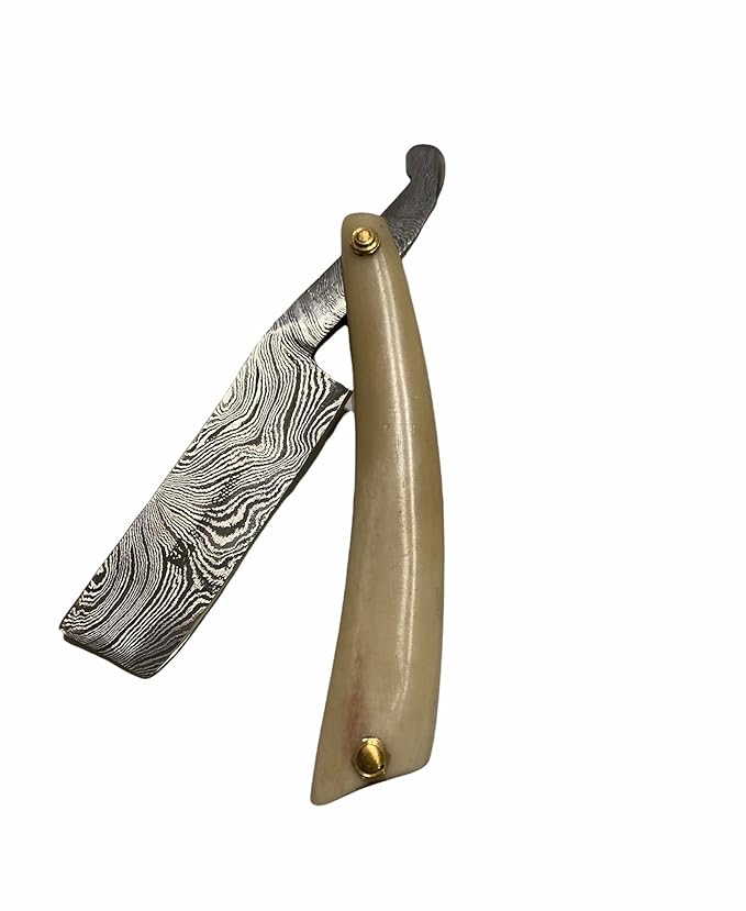 Hand Made Damascus Steel Straight Razor shaving razor folding knife Ready Classic Barber Blade Edge Men Straight Razor Be Close Shave Best Great Gift (white)
