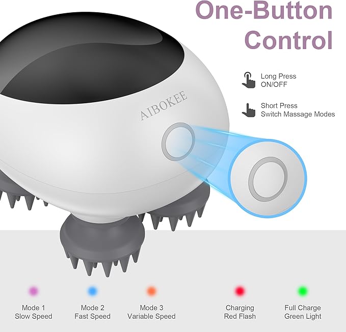 Electric Scalp Massager Portable Head Stress RelaxIPX7 Waterproof Rechargeable Head Massager Scalp Stress Relax Body for Deep Cleansing Relief Hair Growth (Black)