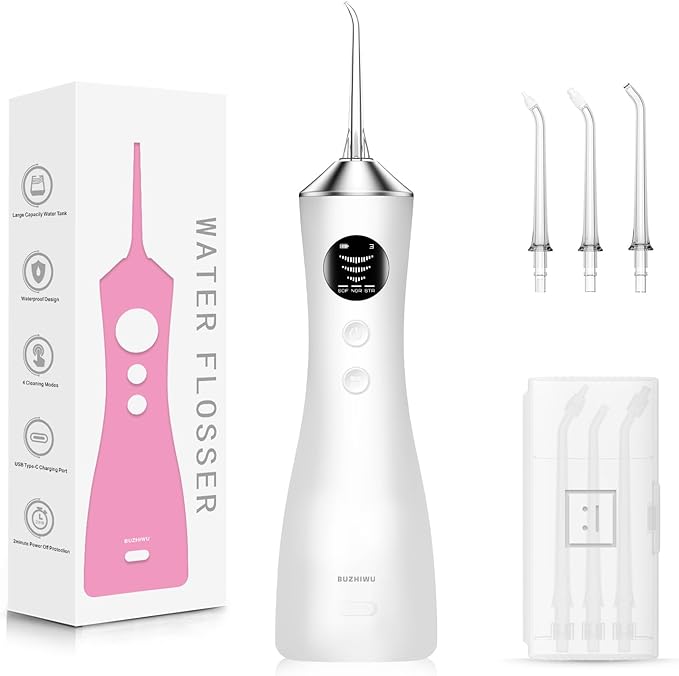 Water Dental Flosser for Teeth Portable Cordless Water Flosser with 300ML Rechargeable with Type-C IPX7 Waterproof Water Flossers for Adults with 3 Intensity Modes and 3 Flossing Tips