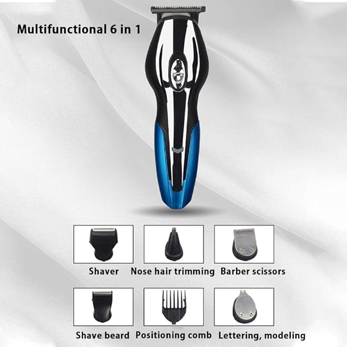 QWEASDF 6-in-1 Electric Hair Clipper Set Beard Trimmer Body Hair Trimmer Nose Hair Trimmer USB Charging Powerful Power Suitable for The Whole FamilyBlue