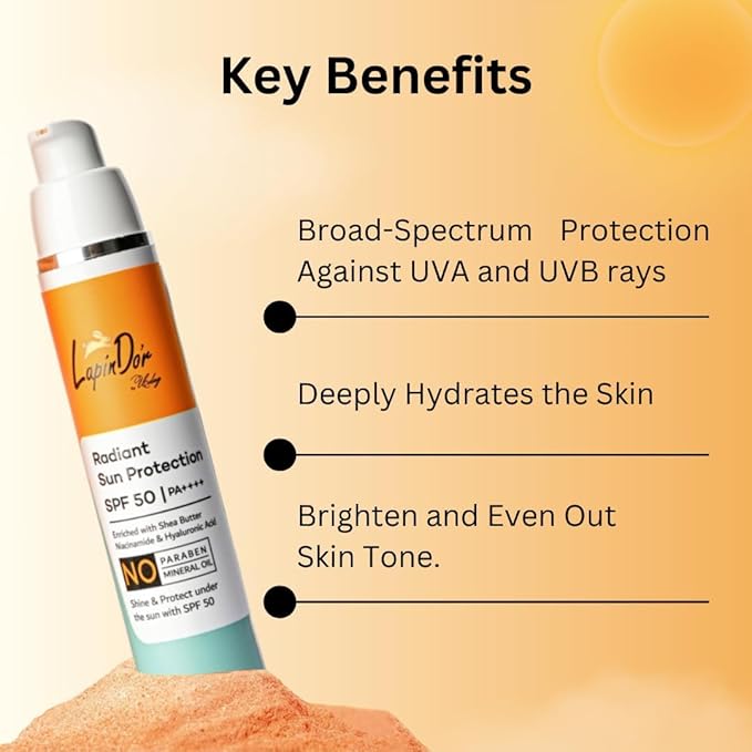 La.pinD'or Radiant Sun Protection SPF 50 (50 gm) | PA++++ | UVA/UVB Sunscreen Protection | Enriched with Shea Butter Niacinamide &amp Hyaluronic Acid | Sunscreen SPF 50 for All Skin Types