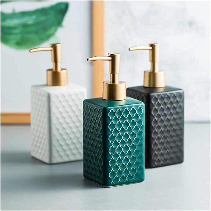 Simple Ceramic Hand sanitizer Bottled Shampoo Shower Gel Disinfectant Press Bottle Bathroom Supplies Bottle(Green)