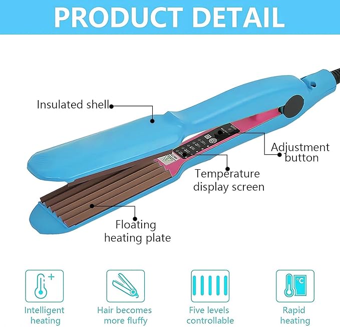 Hair Waver Crimpers for Women Crimping Tool 30s Rapid Heating Volumizing Hair Crimper Styler for Fluffy Hairstyle Corn Waves