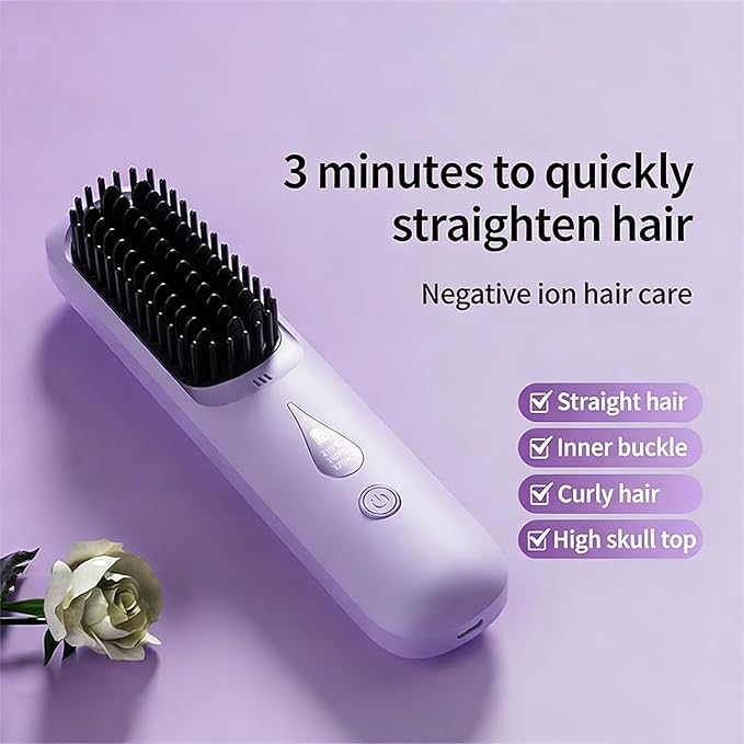 Battery Powered Straightener Brush for Most Hair Types Featuring Fast Heating and Lightweight Portable Design Portable Hair Styling Tool