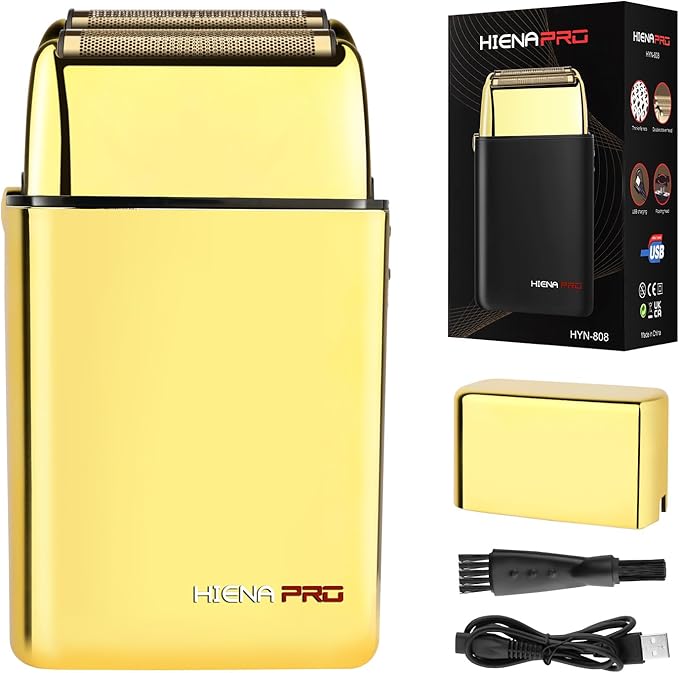 HIENA PRO Foil Shaver for Men Barber Double Electric Foil Trimmer Professional Electric Razor Close Shaver Cordless Rechargeable with USB Gold