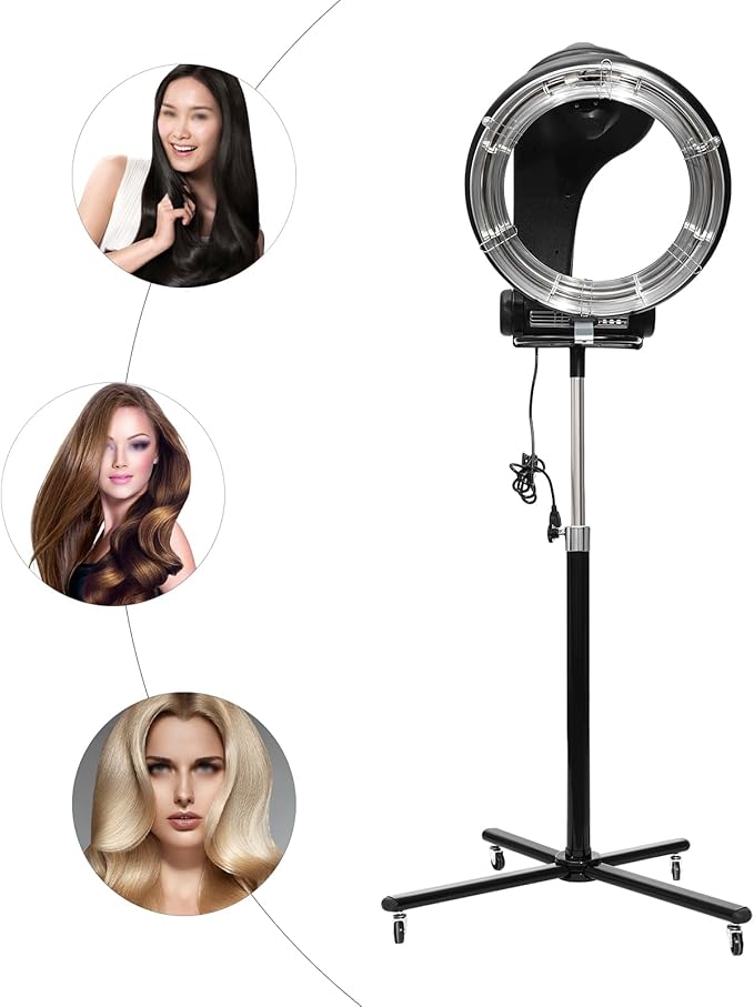3 in 1 Hair Dryer Orbiting Infrared Hair TreatmentProfessional Salon Standing Hair DryerHalo Roller Ball Hair Color Processor 850w for Home and Salon(850W Black)