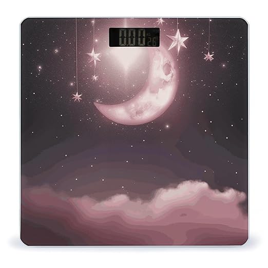 Moon Pink Stars Bathroom Scale for Body Weight Bathroom Weighing Scale with Backlit LCD Display Highly Accurate Measures Weight Up to 180kg