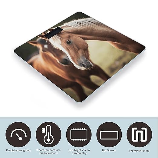 Adorable Horse Bathroom Scale Large LCD Backlight Display Digital Scale Rounded Corners Body Scales Automatic Power On/Off Bathroom Scales for Home Bedrooms