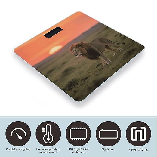 Lion on African Savannah Weight Scale Cute Bathroom Scale for Body Highly Accurate Digital Weighing Machine for People Compact LCD Display Scales with Sturdy Toughened Glass Scales