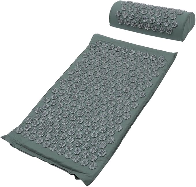 Acupoint Massage Mat and Pillow Set with Carrying Bag Grey Acupressure Massage Mat for Body Relaxation and Neck Back Relief Suitable for Yoga and Health Care