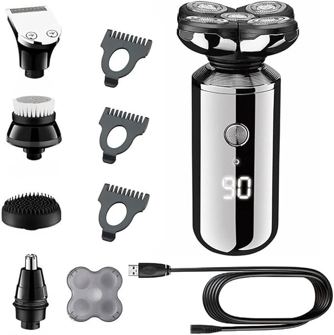 Electric Razor for Men 5in1 Digital Display Wet Dry Electric Shaver Men Bald Shaving Machine Beard Hair Trimmer Body Facial Electric Razor Rechargeable