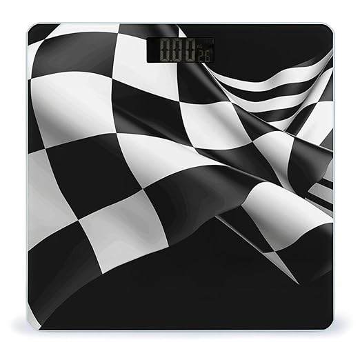 Black White Formula Checkered Flags Pattern Weight Scale Large Bathroom Scales Digital Weight with Bright LED Display Non Slip Automatic Weighing Scale Fashion Weighing Machine for Body