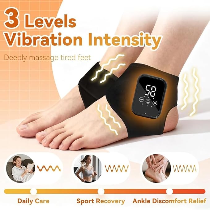 Foot Triple Method Massager Cordless Ankle Wrap Massager with 3 Heat &amp 3 Vibration Modes Portable Rechargeable Foot Pain Relief for Home &amp Office (Gray 2 PCS)