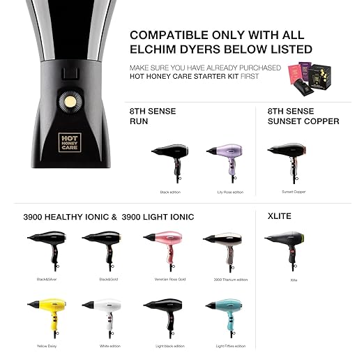 Elchim Hot Honey Care: Anti Frizz and Hair Gloss System for Dry/Damaged Hair Hair Serum and Blow Dry Starter Kit Hair Dryer Concentrator Compatible with Elchim Compact Hair Dryers