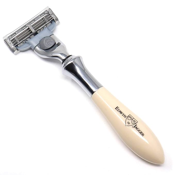 Edwin Jagger Plaza Imitation Black Marble Handle For A Gillette Mach3 Razor Cartridge (Imitation Ivory)