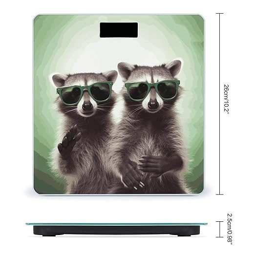Funny Raccoon Green Sunglasses Weight Scale Digital Electronic Scales Bathroom Scale Larg LCD Backlight Display High Precision MeasurementsTempered Glass
