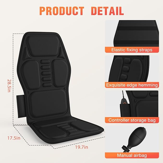 Back Massager for Chair Massage Seat Cushion with Heat Lumbar Traction 6 Vibrating Motors Massager Chair Pad for Full Body Pain Relief and Home Use