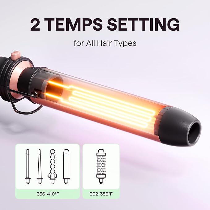 Wavytalk 5 in 1 Curling Wand Set Multi Curl Curling Wand Set with Thermal Brush and 4 Interchangeable Ceramic Curling Wand(0.5”-1.25”) Instant Heat Up Wand Curling Iron (Rose Gold) (Pack of 2)
