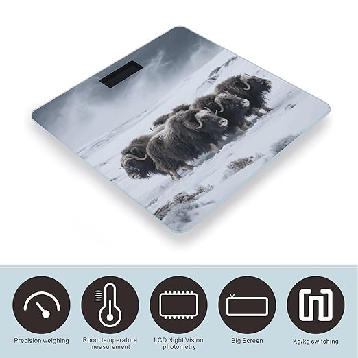 Musk Ox in The Snow Weight Scale Large Digital Bathroom Scales with Bright LED Display Non Slip Digital Scale and Step On Fashion Weighing Machine for Body