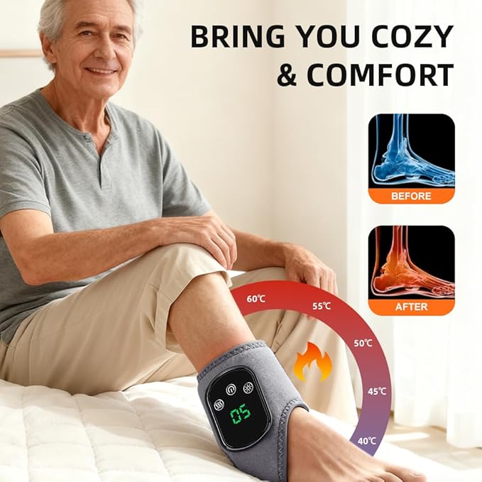 2Pcs Foot and Ankle Massager with Heat Portable Heated Wrap 3 Vibration Modes and 5 Heat Settings USB Charging Ideal for Home and Travel