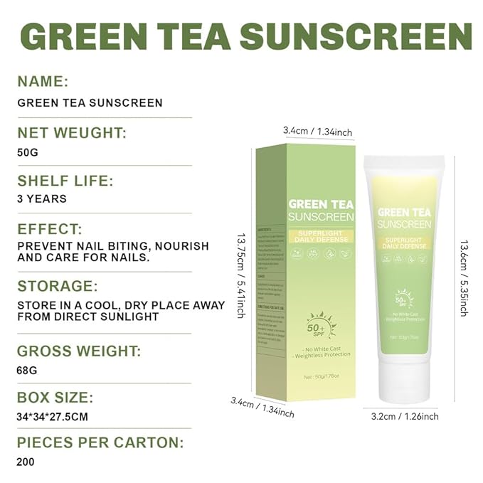 2PCS Green Tea Sunscreen for Face SPF 50 Facial Sunscreen Non-Greasy &amp No White cast Lightweight Hydrating