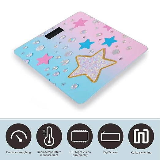 Blue Pink Glitter Weight Scale Large Digital Bathroom Scales with Bright LED Display Non Slip Digital Scale and Step On Fashion Weighing Machine for Body