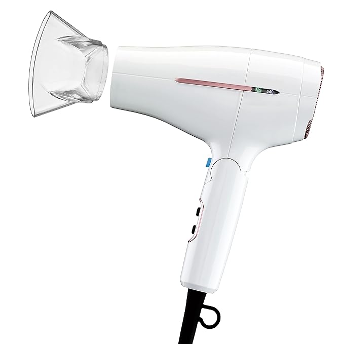 Conair Double Ceramic Travel Dryer with Concentrator &amp Folding Handle 1875W Travel Blow Dryer with Smart Voltage Technology Ionic Conditioning Fights Frizz 3 Heat &amp 2 Speed Settings White