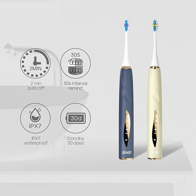 SEAGO Electric Toothbrushes for Adults Rechargeable Toothbrushes with 8 Brush Heads5 Modes Toothbrush with Pressure SensorSonic ToothbrushSG-2753(Beige)