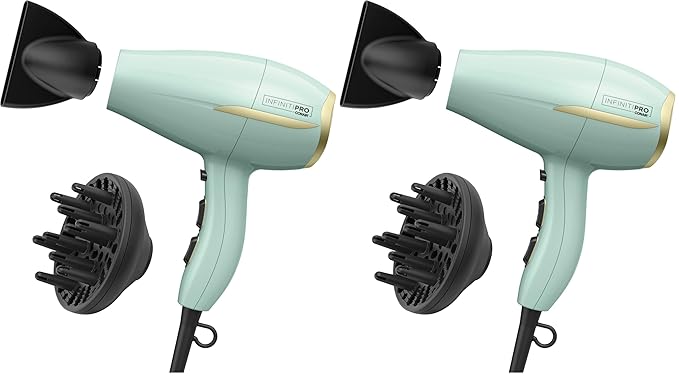 INFINITIPRO by CONAIR Heat Protect Hair Dryer with Diffuser | Blow Dryer with Advanced Heat Protection Helps Minimize Overdried Hair (Pack of 2)