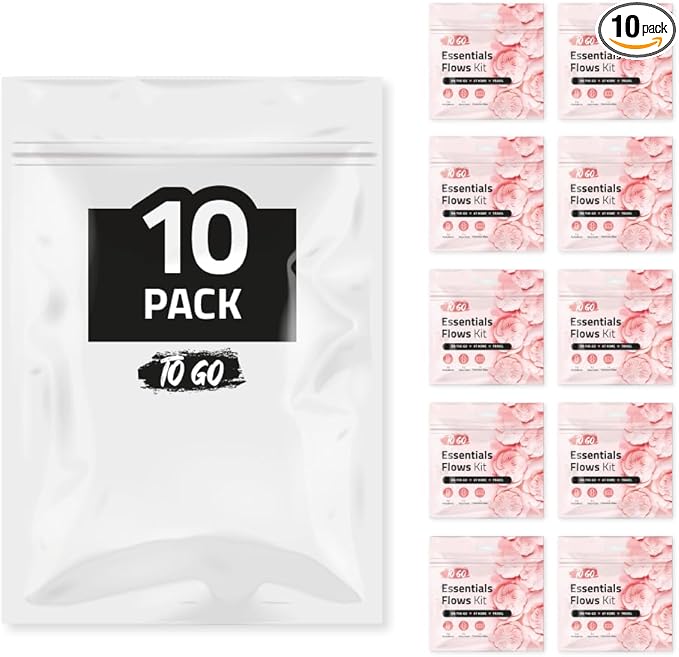 pH Advantage Essential Flows Period Kit (10 Pack) - 3 Pantyliners 2 Maxi Pads &amp Feminine Wipe | Hygiene Essentials for School First Period (Red)