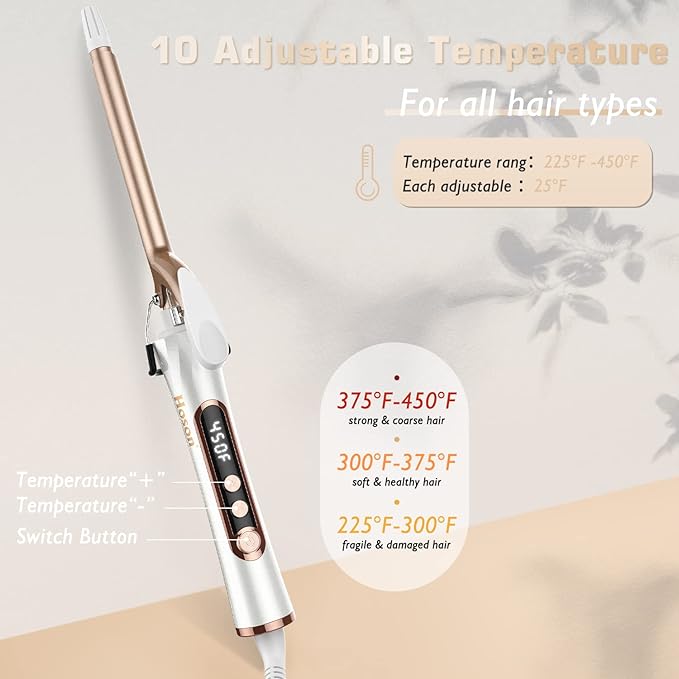 1/2 inch Curling Iron for Short Hair Dual Voltage Hair Curling Iron Ceramic Professiona Curling Wand Tourmaline(Champagne Gold)