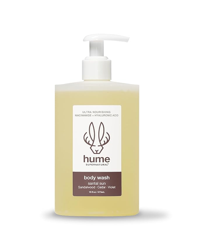 HUME SUPERNATURAL Ultra Nourishing Body Wash Santal Sun 16 fl. oz. - Cleanse nourish and replenish skin with Niacinamide Hyaluronic Acid and Prebiotics. Free from Sulfates Parabens Phthalates