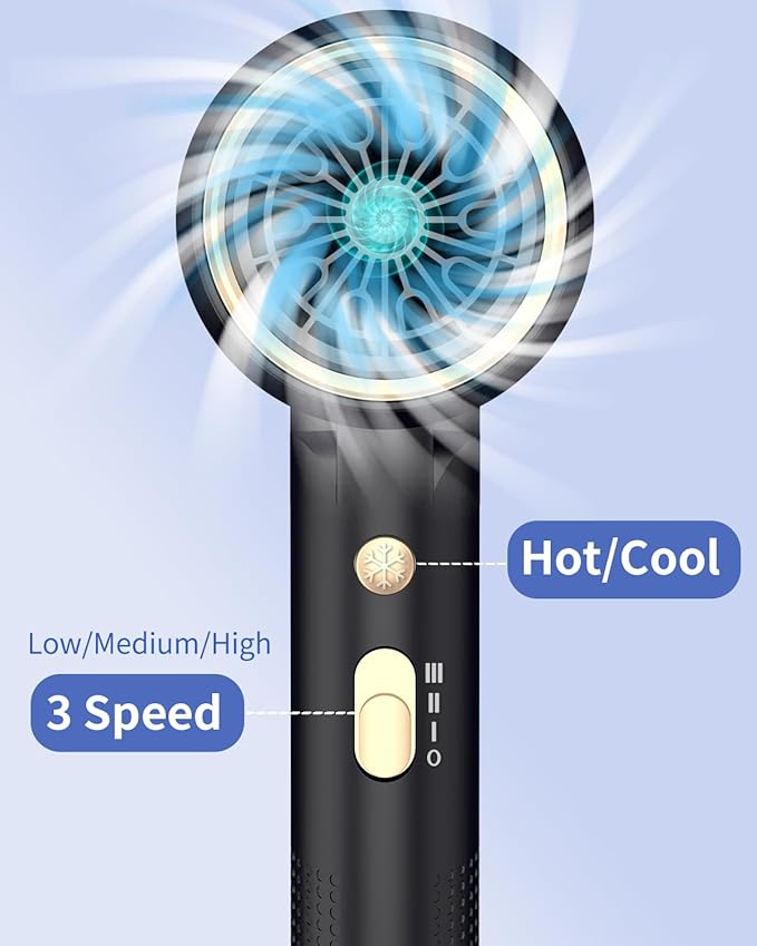 Foldable Portable Ionic Hair Dryer 1600W - Compact Mini Blow Dryer with Diffuser Concentrator &amp Comb Nozzle Intelligent Temperature Control Low Noise for Home Salon &amp Travel (Black)