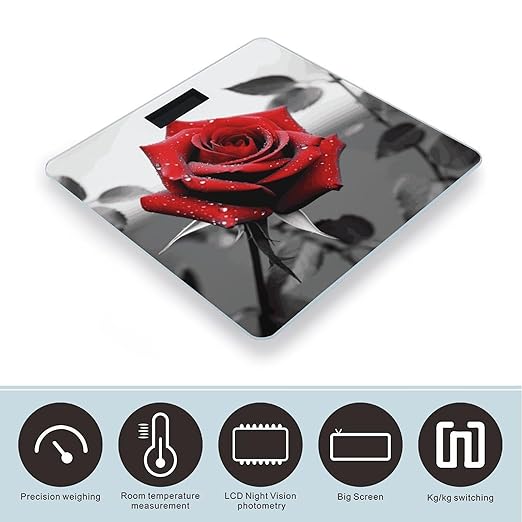 Digital Bathroom Scale for Body Weight Scale with Bright LCD Display High Accuracy Step-On Technology Auto On/Off Black and White Red Rose Digital Scales 400 Lbs /180kg