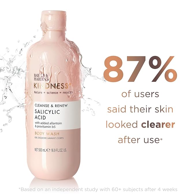 Baylis &amp Harding Kindness + Salicylic Acid Cleanse &amp Glow Dewbury &amp Lime Leaf Fragrance 16.9 fl. oz Body Wash (Pack of 3) - Biodegradable Formula - Vegan Friendly