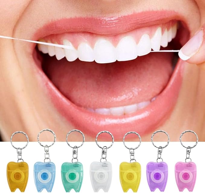 100PCS Custom Personalized Logo Dental Floss Keychain Mini Box Portable Tooth Shaped Customizable with Any Image Logo and Text for Gift Business Logo 15M Length-Random Color