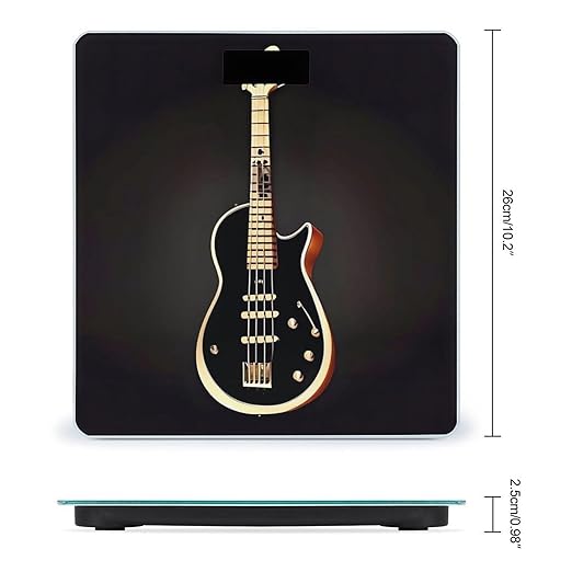 Black Guitar Scale for Body Weight Safe Rounded Corners Tempered Glass Digital Bathroom Scale LED Display 400lb Capacity Weight Scales with High Precision Sensors