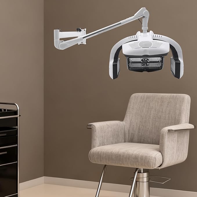 1500W Wall-Mounted Hair Dryer Adjustable Swing Arm Salon Dryer with LCD Display and 5 Heating Discs Wall Mount Hooded Dryer for Barbershops