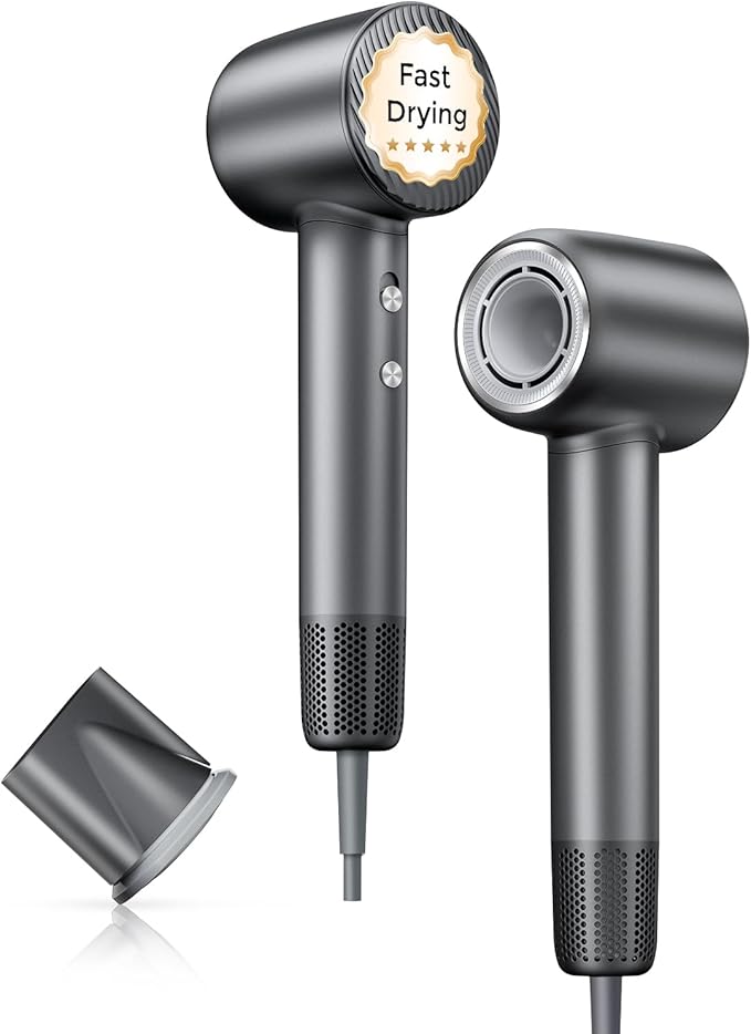 Hair Dryer Professional 140000 RPM High-Speed Brushless Motor Negative Ionic Low Noise Blow Dryer for Fast Drying Thermo-Control Quiet with Magnetic Nozzle for Home Travel Salon UseBlack