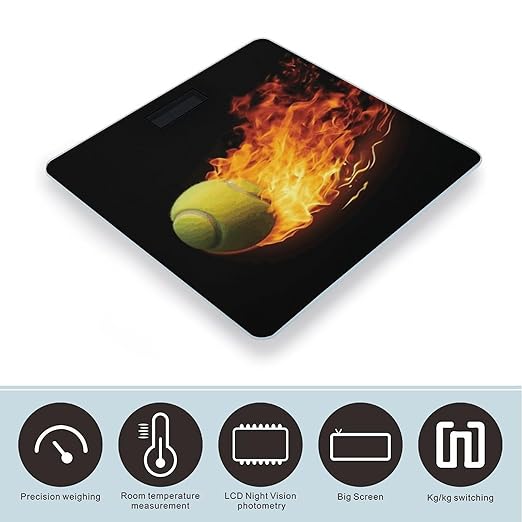 Burning Tennis Pictures Scale for Body Weight Accurate Digital Bathroom Scale Toughened Glass High Precision Scales Smart Weight Scales with Large LCD Backlight Display Weighing Machine