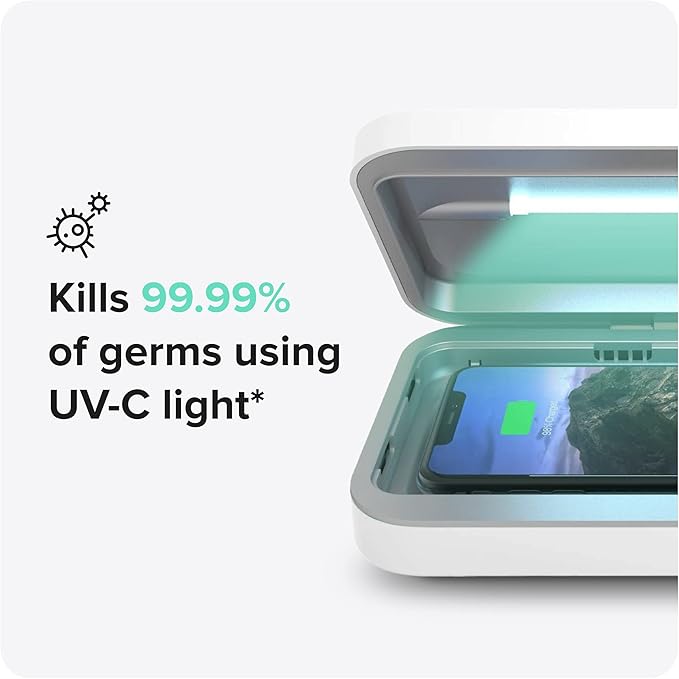 PhoneSoap 3 UV Cell Phone Sanitizer &amp Dual Universal Cell Phone Charger Box | Patented &amp Clinically Proven 360-Degree UV-C Light Sanitizer | Disinfects and Charges All Phones (Black)