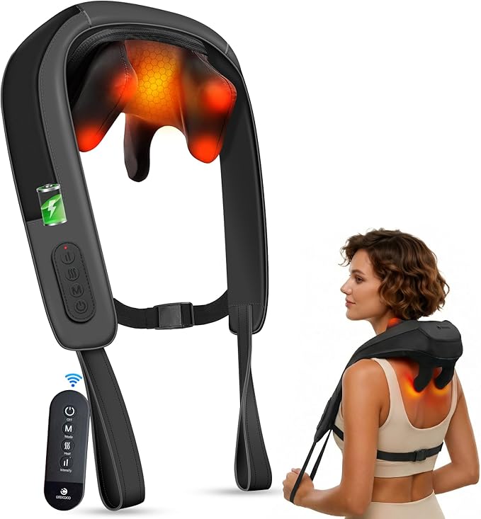 CooCoCo Cordless Neck Massager Back and Shoulder Massager for Pain Relief Deep Tissue 6D Shiatsu Back Massager with Heat Shiatsu Neck and Back Massage for Him Her Mom Dad