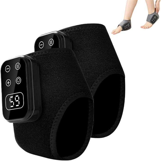 Foot Renew Triple Method Massager Foot Massager with Heat Vibration for Neuropathy Pain Relief Ankle Relaxation Portable Wireless Massager for Home Office Travel (Black-2pc)