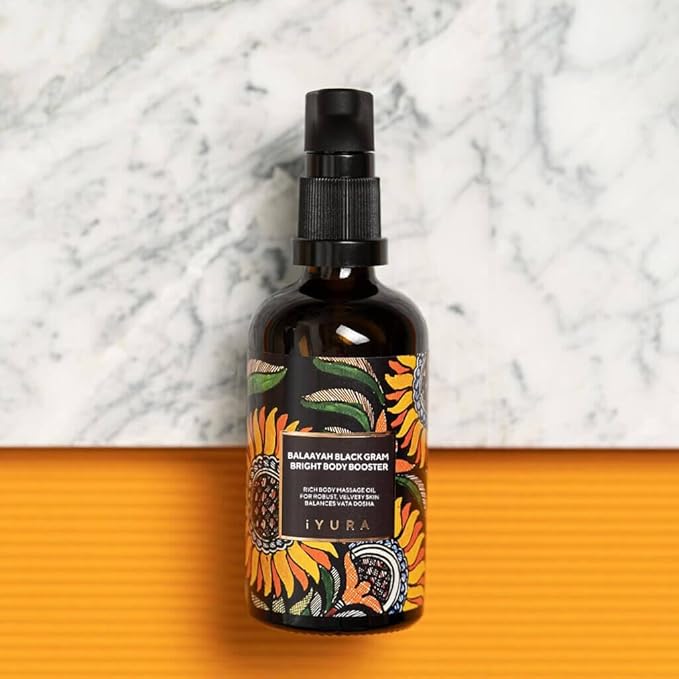 The Ayurveda Experience iYURA Balaayah Black Gram Bright Body Booster Oil | Ayurvedic Massage &amp Moisturizing Body Oil | Luxurious Fast-Absorbing &amp Non-Sticky | 3.38 fl oz