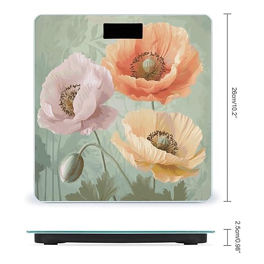 Pastel Poppies Scale for Body Weight Anti-Slip Digital Bathroom Scale Sturdy Toughened Glass Weighing Scales High Precision Safe Rounded Corners Smart Scales