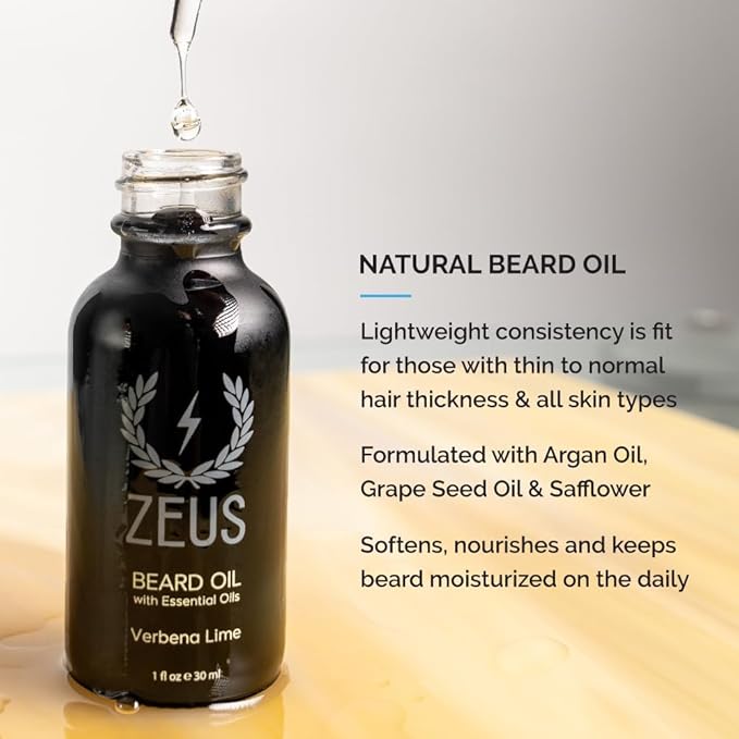 ZEUS Starter Beard Wash &amp Beard Oil Kit for Men Softens Hydrates &amp Moisturizes Facial Hair Promotes Healthy Growth &amp Shine (Made In USA) Sandalwood