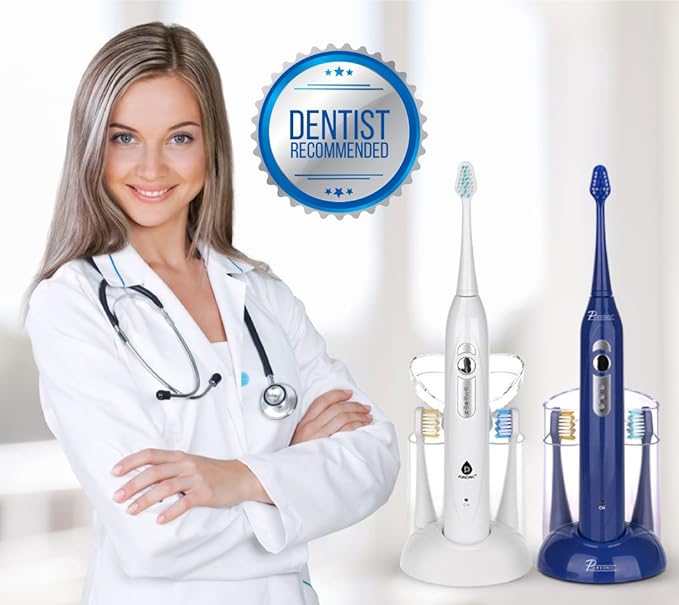 Pursonic S430 SmartSeries Electronic Power Rechargeable Sonic Toothbrush with 40000 Strokes Per Minute 12 Brush Heads Included (White)