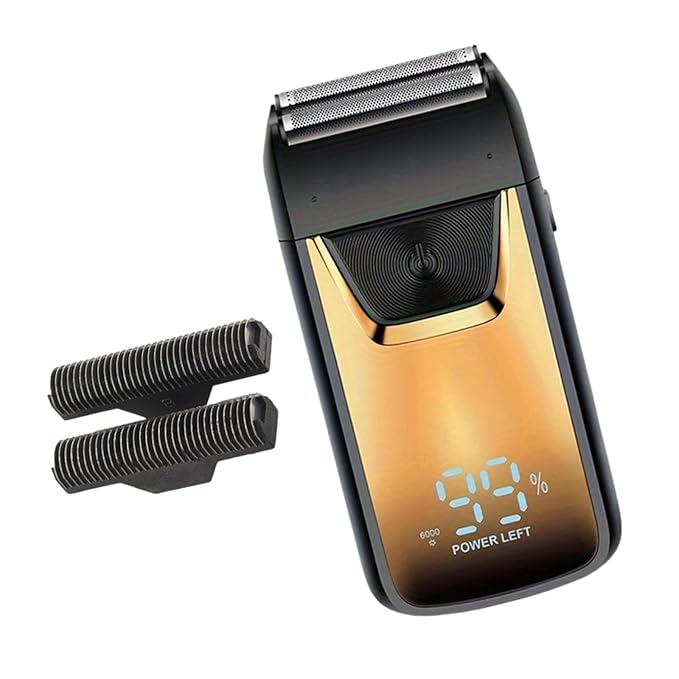 Electric Mini Shaver for Men Beard Trimmer Cordless Hair Remover Trimmer Beard Shaver Face Hair Removal for Camping Traveling black and gold